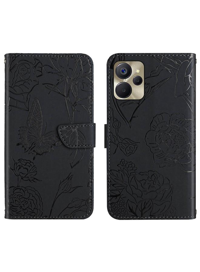 اس-توب جراب لهاتف Realme 9i 5G HT03 جراب هاتف جلدي قابل للطي منقوش بنقشة فراشة - Image 1