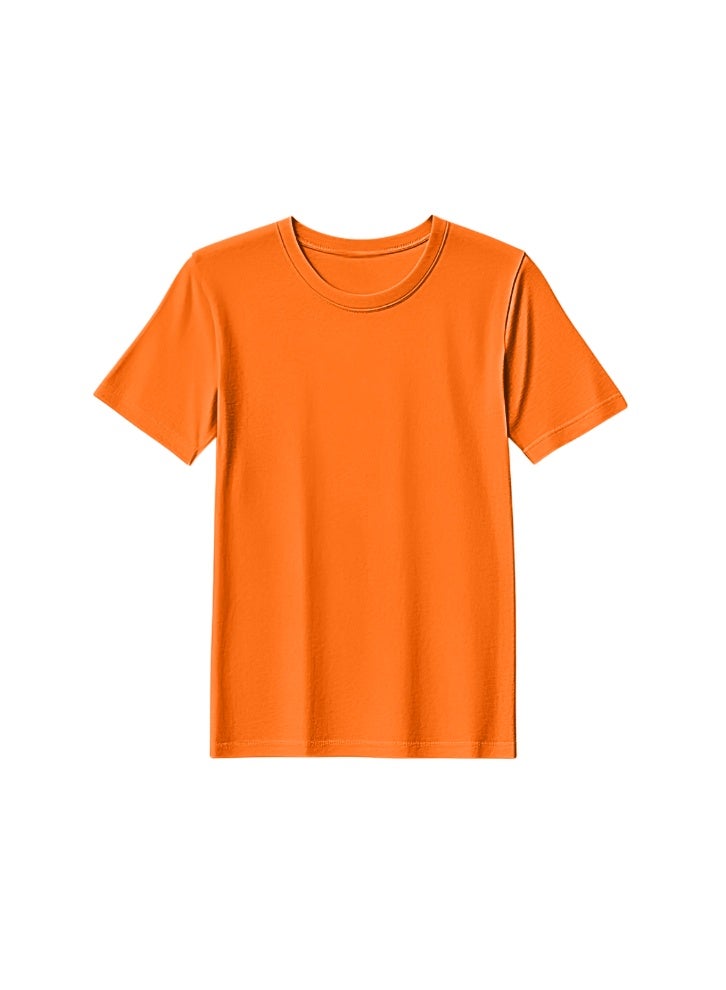BYFT Threads Round Neck Plain T-Shirt - Orange (Medium, Polycotton, Pantone 16-1364 TCX, Set of 01 Pcs) - Image 1