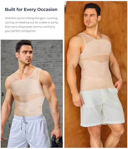 TAILONG Men's Compression Shirt for Body Shaper Slimming Vest Tight Tummy Underwear Tank Top Beige - Image 5