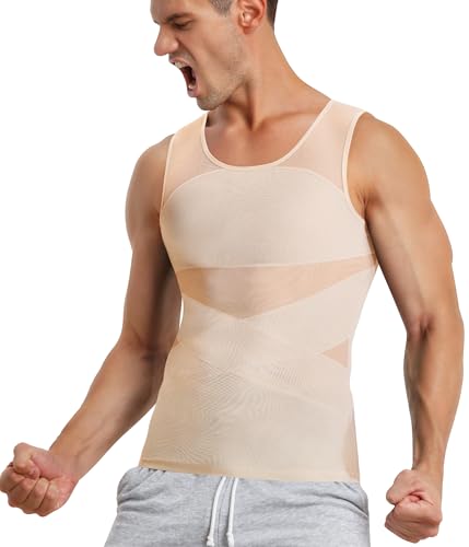 TAILONG Men's Compression Shirt for Body Shaper Slimming Vest Tight Tummy Underwear Tank Top Beige - Image 1