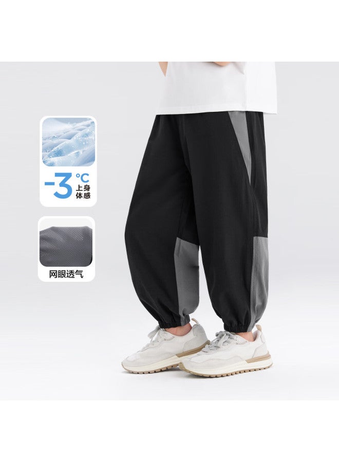 Zuoxi Boys' Mosquito-proof Pants Summer Cool Feeling New Children's Lightweight Outdoor Mesh Breathable Pants Black 160 - Image 1