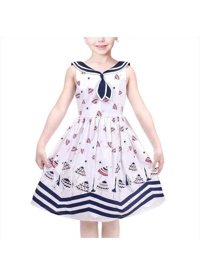 Sunny Fashion Girls Dress Navy Blue Sailor Umbrella School Uniform Sundress Sleeveless Size 7  - Image 1