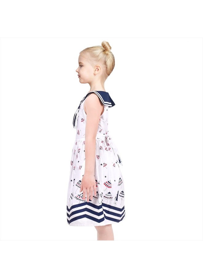 Sunny Fashion Girls Dress Navy Blue Sailor Umbrella School Uniform Sundress Sleeveless Size 7  - Image 4