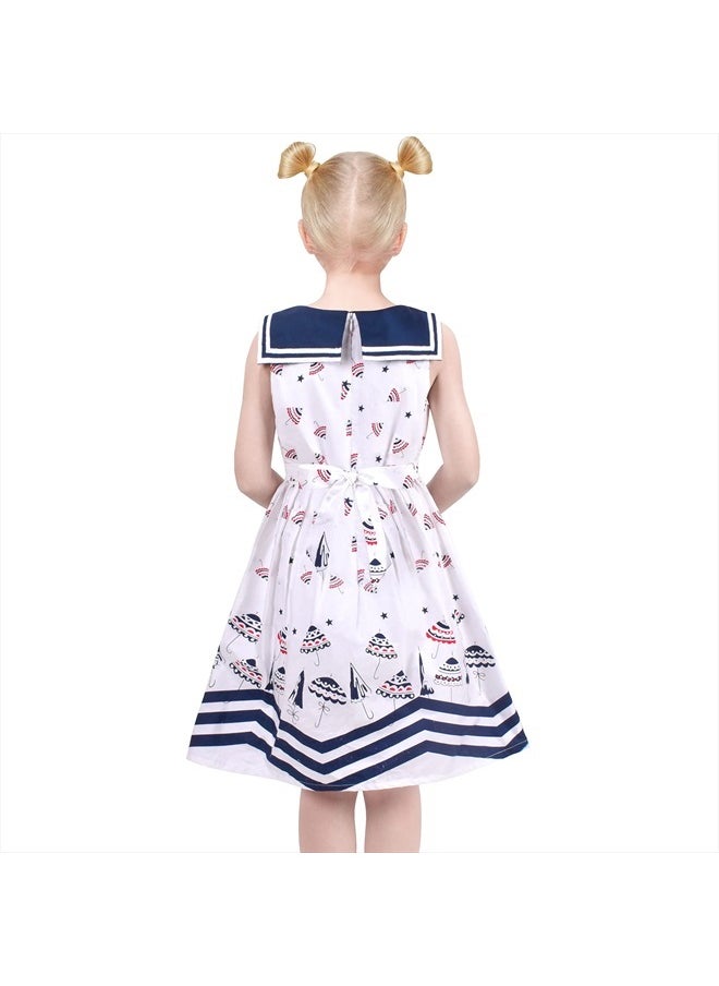 Sunny Fashion Girls Dress Navy Blue Sailor Umbrella School Uniform Sundress Sleeveless Size 7  - Image 3