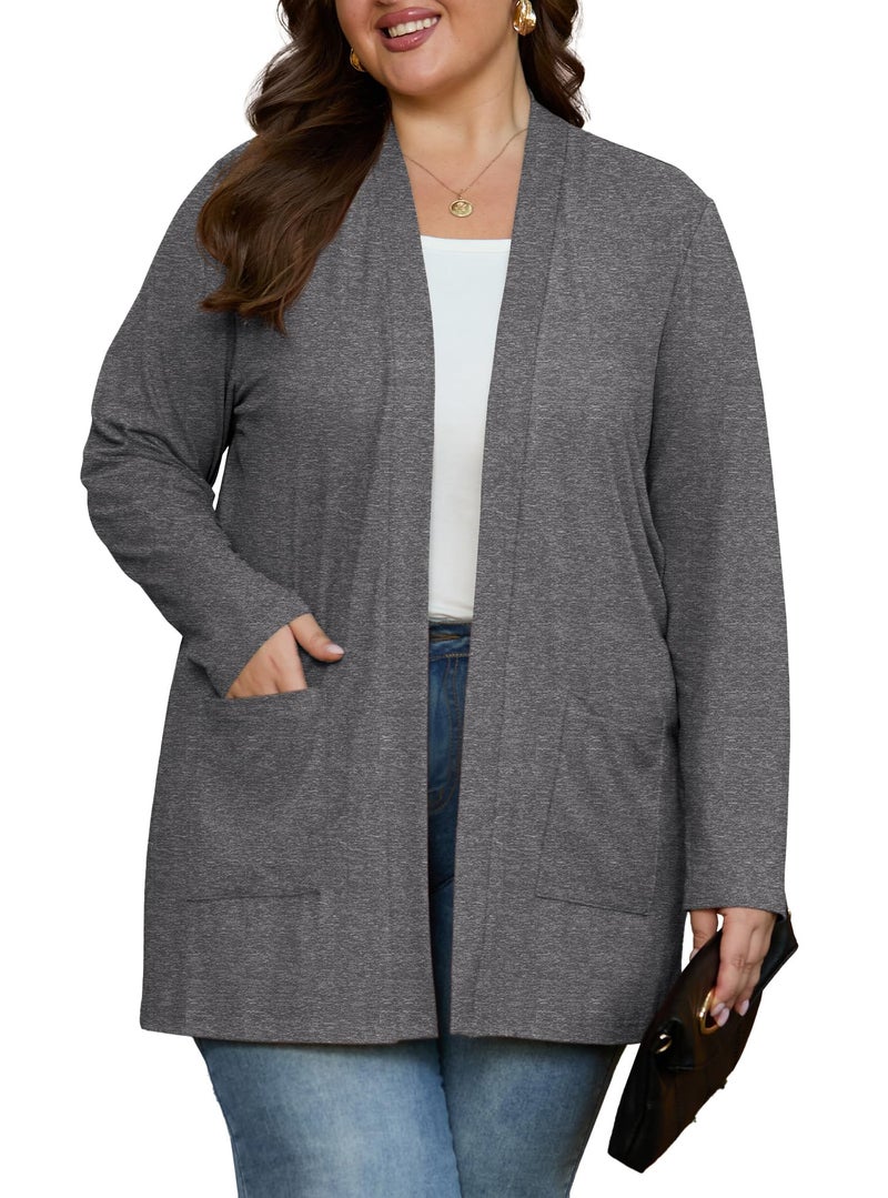 OLRIK Plus Size Sweaters For Women Kimonos For Women Plus Size Cardigan Gray-3X - Image 2