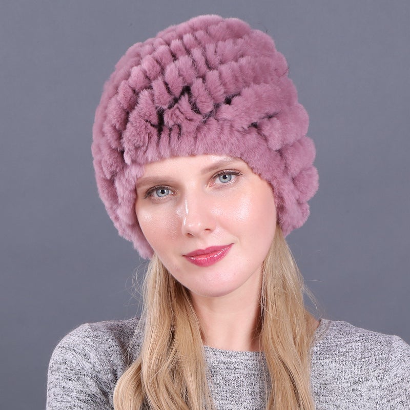 Supply Winter Womens Fur Hat Rex Rabbit Fur Braided Hat Rabbit Fur Spiral Pineapple Hat Thickened Warm HatColor 9 Color 9