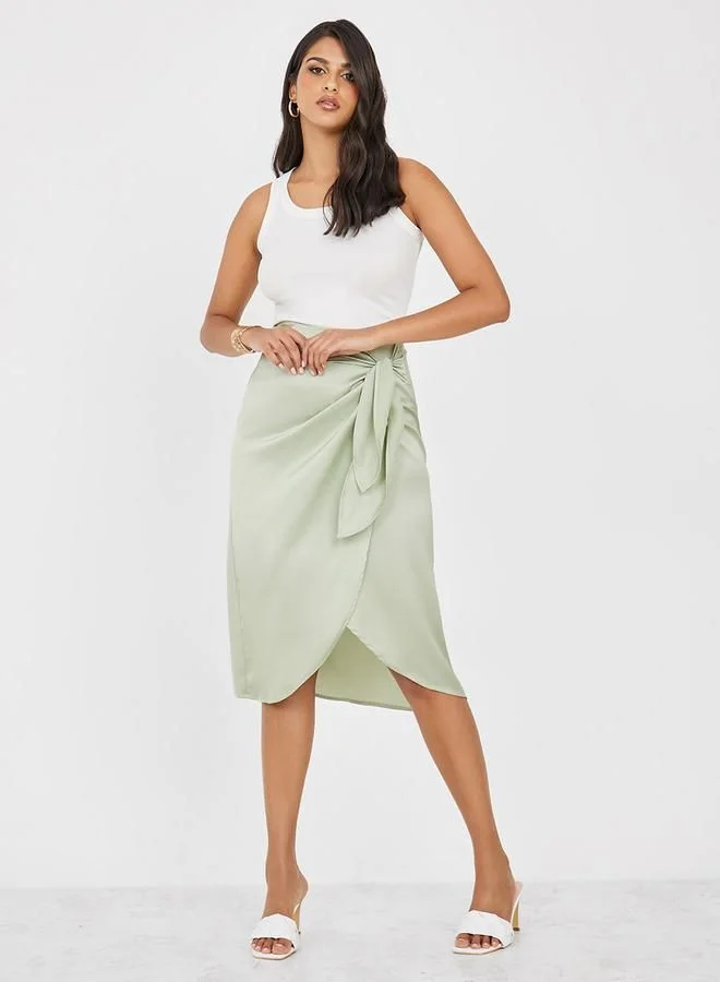 Styli Satin Wrap Midi core skirt