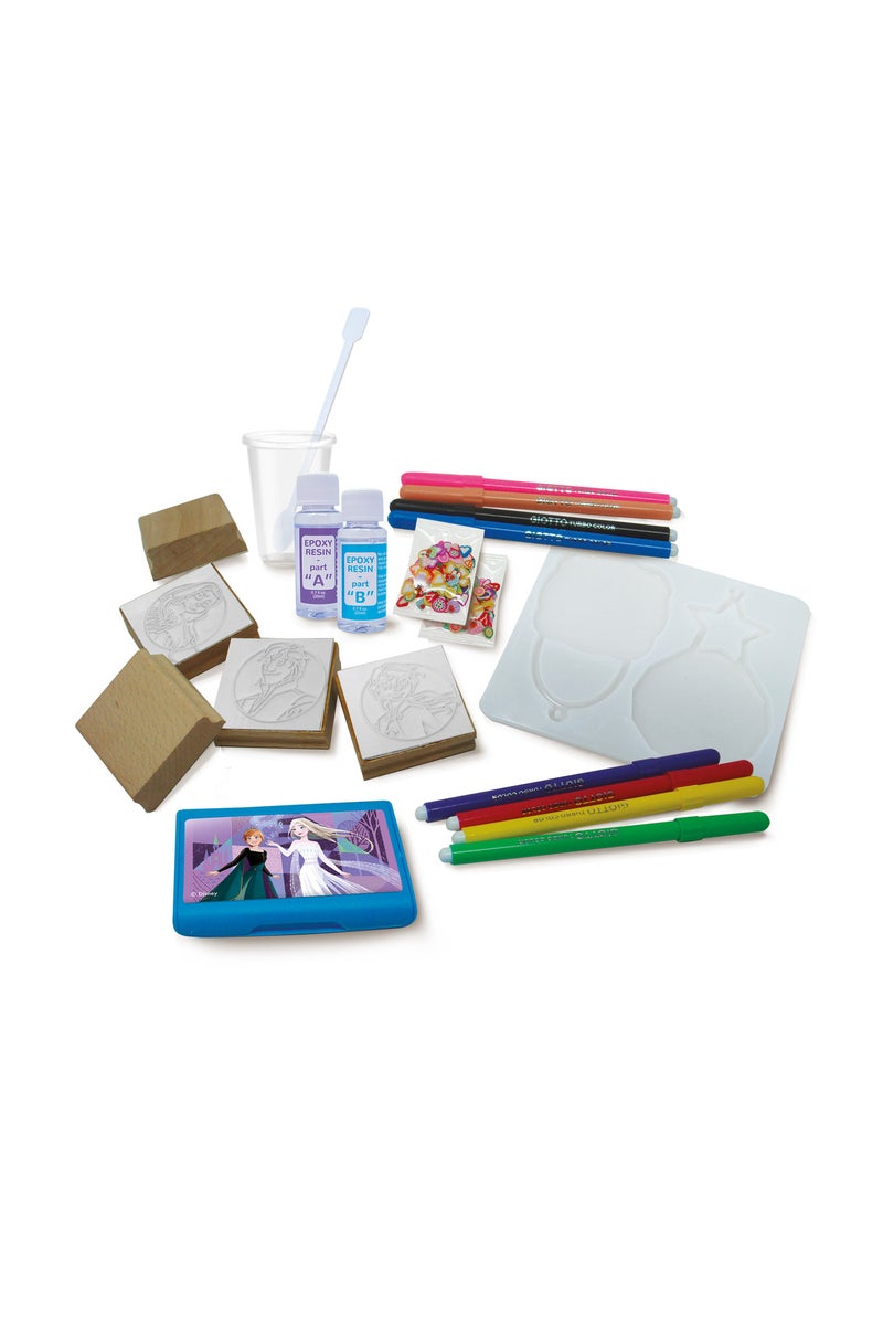 Multiprint Frozen Crystal Art Set – Includes 2 Charms, 1 Mould Tray, 8 Markers, Ink Pad, 5 Stampers, Mixer Tube, Epoxy Resin Mix A&B, Glue & Stirrer – 100% Made in Italy - Image 2