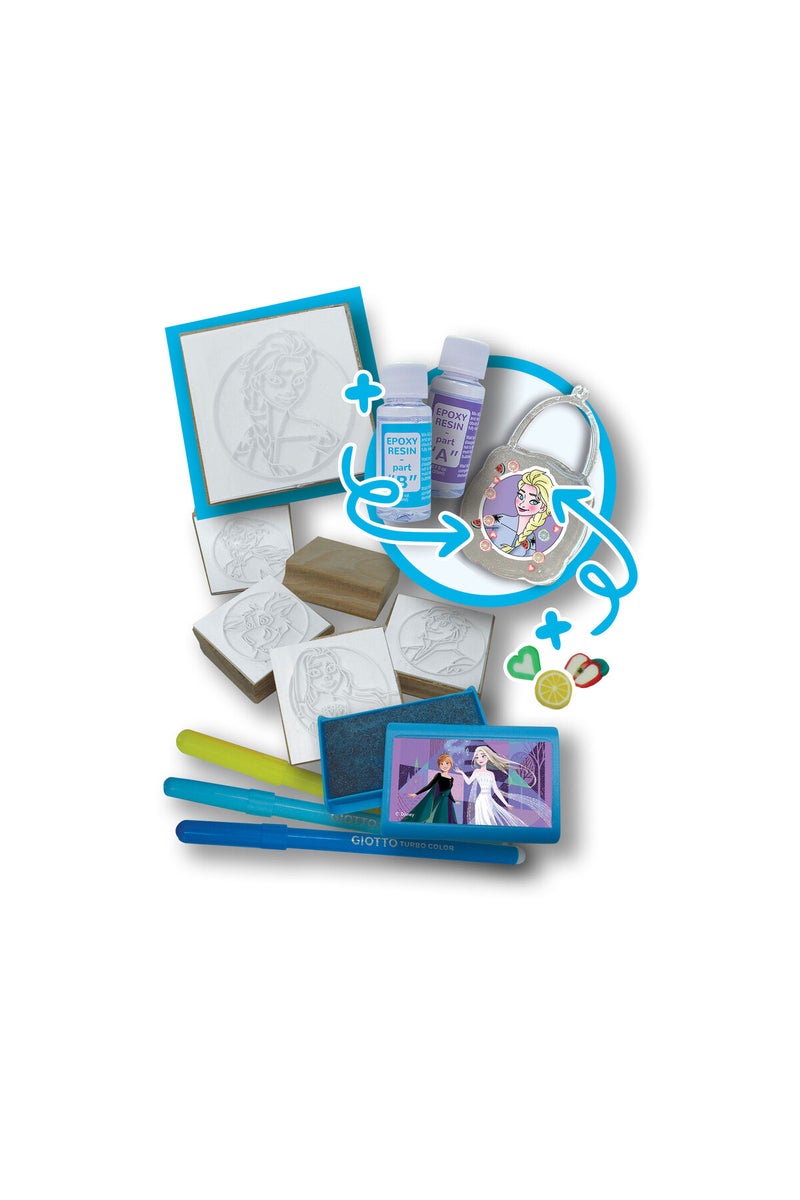 Multiprint Frozen Crystal Art Set – Includes 2 Charms, 1 Mould Tray, 8 Markers, Ink Pad, 5 Stampers, Mixer Tube, Epoxy Resin Mix A&B, Glue & Stirrer – 100% Made in Italy - Image 3