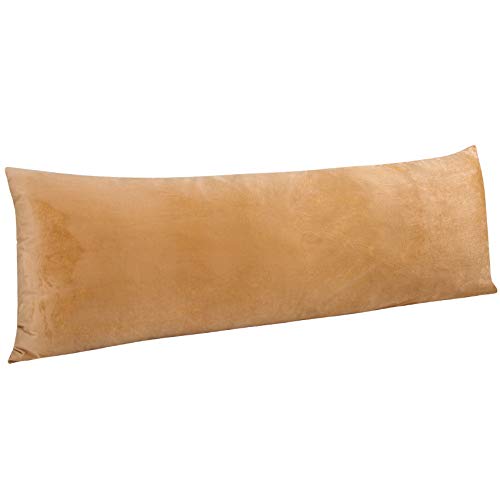 NTBAY 1 Pack Zippered Velvet Body Pillow Cover, Super Soft and Cozy Luxury Fuzzy Flannel 20x54 Long Pillowcase with Zipper, 20x54 Inches, Camel - Image 1