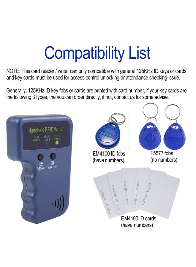 Chabeia Waterproof Handheld 125khz RFID Duplicator Key Copier Reader Writer ID Card Cloner Programmer Writable Key Cards Keyfobs - Image 5