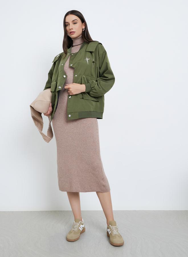 Styli Green Metal Stud Accent Utility Jacket - Image 2