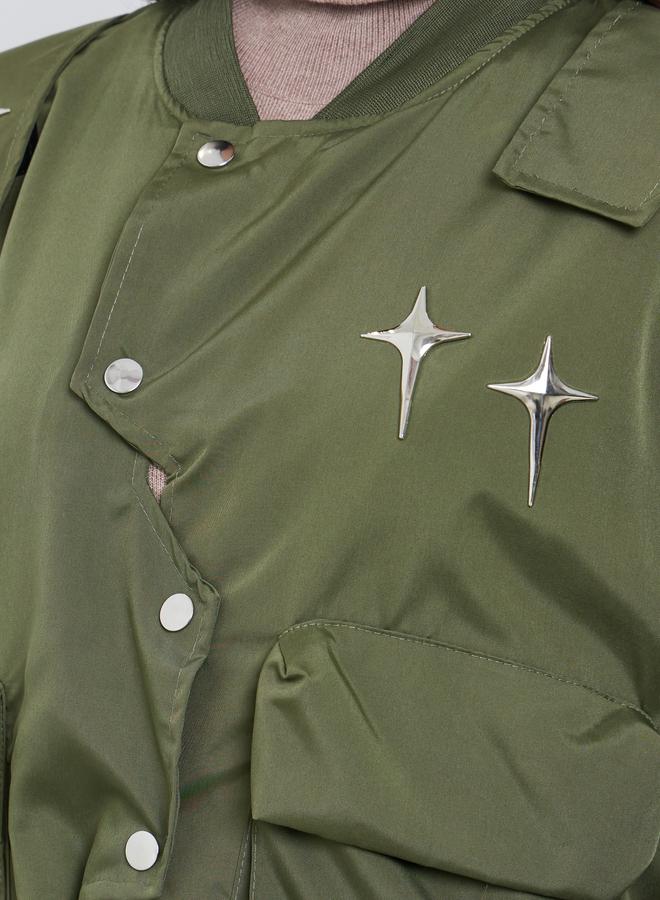 Styli Green Metal Stud Accent Utility Jacket - Image 4