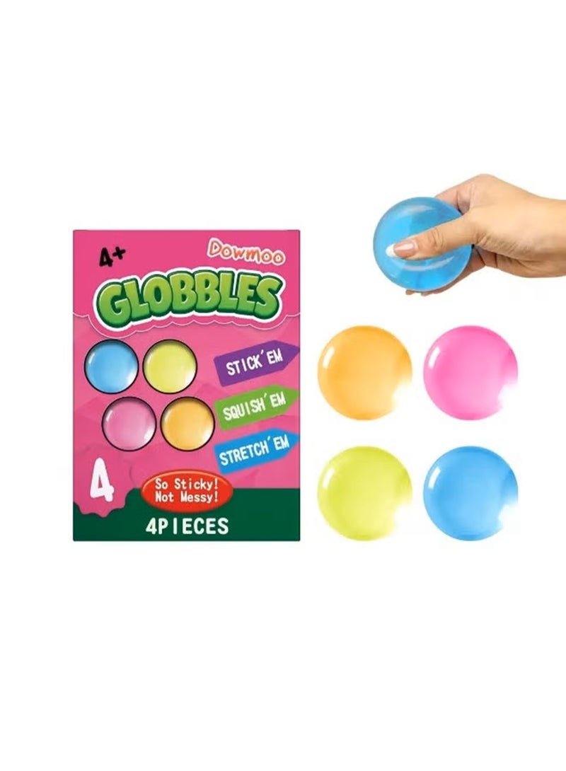 Dowmoo 4Pcs Sticky Globbles Squishy Balls | Stress Relief Fidget Toys for Kids Adults | Stick Throw Bounce Squeeze Sensory Toys Super Stretchy Squeeze Balls for Anxiety Relief, Kids Party Favors - Image 1