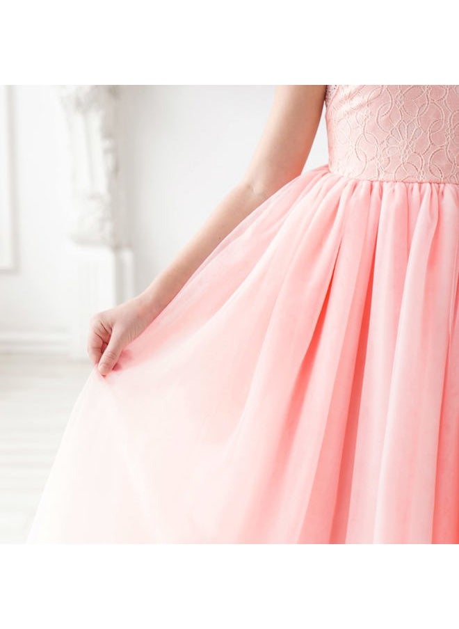 Sunny Fashion - Girls Dress Pink Flower Lace Halter Princess Wedding Bridesmaid Tulle Size 12 - Image 1