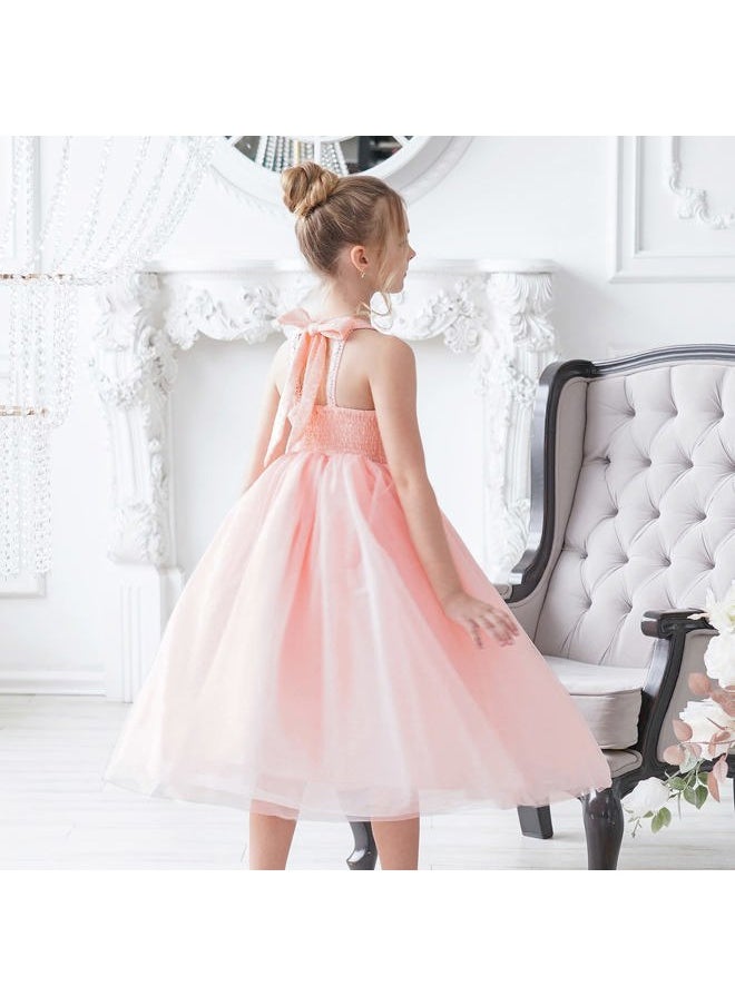 Sunny Fashion - Girls Dress Pink Flower Lace Halter Princess Wedding Bridesmaid Tulle Size 12 - Image 1