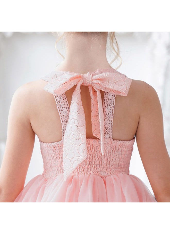 Sunny Fashion - Girls Dress Pink Flower Lace Halter Princess Wedding Bridesmaid Tulle Size 12 - Image 1