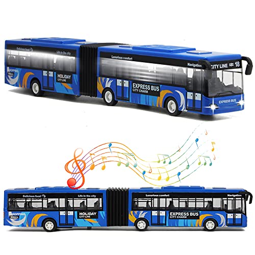 Crelloci City Bus Toy for Kids Die Cast Alloy Pull Back Vehicles Metro Articulated Electric Bus with Sounds and Lights Model Cars Toys Educational Gift for Kids Boys Girls Ages 3 - Image 1