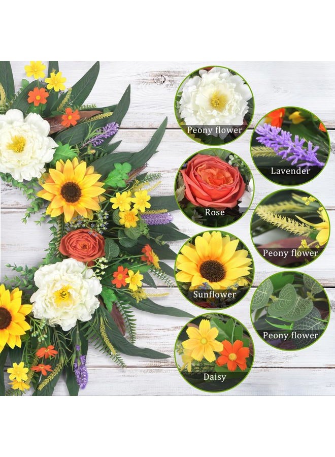 LOKEISNA Spring Wreaths and Summer Wreath, 26'' Sunflower Wreath Peony Wreath Eucalyptus Wreaths for Front Door Porch Farmhouse Home Decor, Bright Handmade Door Wreath for Wreath Decoration Gift - Image 3