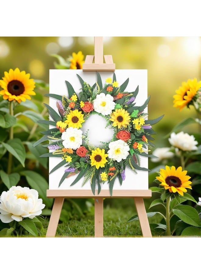 LOKEISNA Spring Wreaths and Summer Wreath, 26'' Sunflower Wreath Peony Wreath Eucalyptus Wreaths for Front Door Porch Farmhouse Home Decor, Bright Handmade Door Wreath for Wreath Decoration Gift - Image 4
