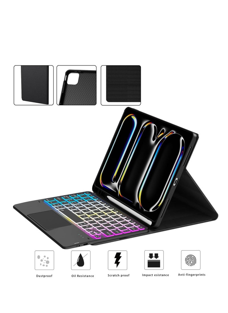 Generic - for iPad Pro 11-inch (M4) 2024 Case with Detachable Keyboard : DIY 3-Zone 7 Color Backlight Tablet Keyboard Cases with Touchpad - 11" iPad Pro 2024 (M4) Keyboard Cover with Pen Holder & Kickstand - Image 1