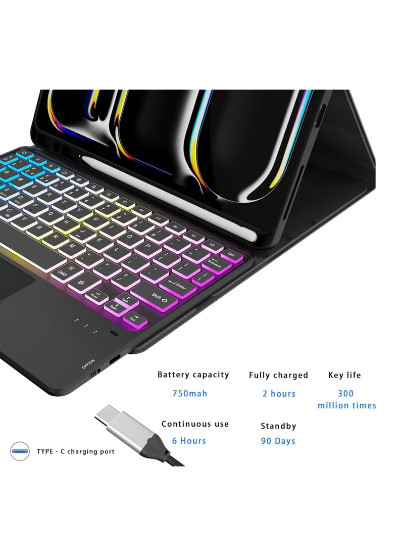 Generic - for iPad Pro 11-inch (M4) 2024 Case with Detachable Keyboard : DIY 3-Zone 7 Color Backlight Tablet Keyboard Cases with Touchpad - 11" iPad Pro 2024 (M4) Keyboard Cover with Pen Holder & Kickstand - Image 1