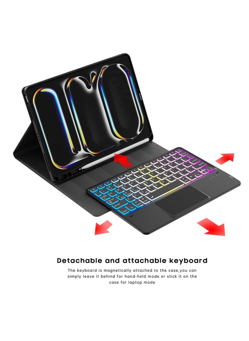 Generic - for iPad Pro 11-inch (M4) 2024 Case with Detachable Keyboard : DIY 3-Zone 7 Color Backlight Tablet Keyboard Cases with Touchpad - 11" iPad Pro 2024 (M4) Keyboard Cover with Pen Holder & Kickstand - Image 1
