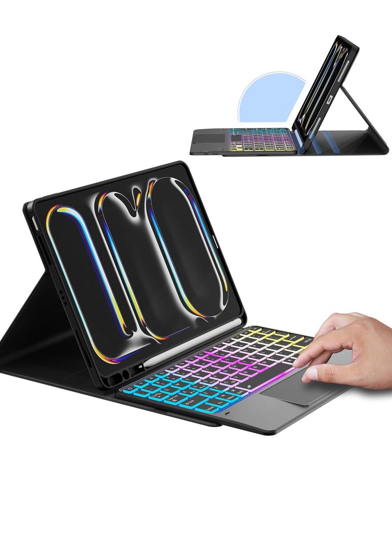 Generic - for iPad Pro 11-inch (M4) 2024 Case with Detachable Keyboard : DIY 3-Zone 7 Color Backlight Tablet Keyboard Cases with Touchpad - 11" iPad Pro 2024 (M4) Keyboard Cover with Pen Holder & Kickstand - Image 1