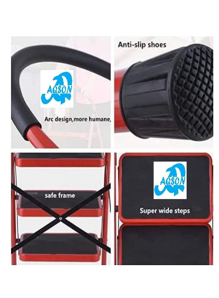 AQSON Folding Steps Ladder Domestic Light Stepladder Household Combination Multi Function Ladders Indoor Outdoor Home 6 Step, Red, XL04 - Image 3