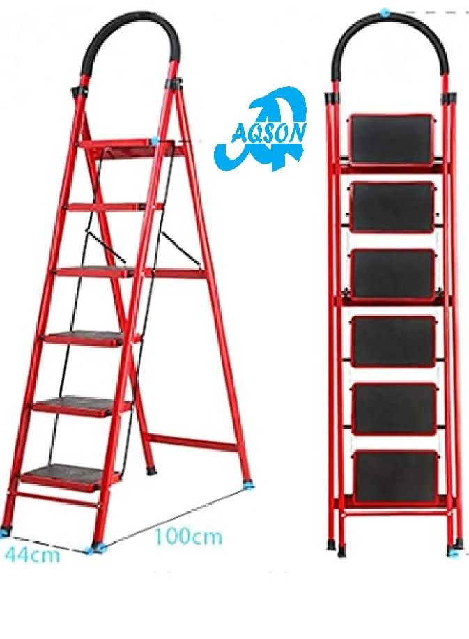 AQSON Folding Steps Ladder Domestic Light Stepladder Household Combination Multi Function Ladders Indoor Outdoor Home 6 Step, Red, XL04 - Image 2