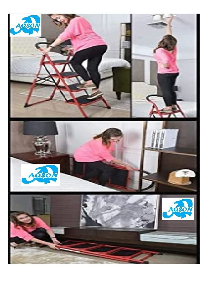 AQSON Folding Steps Ladder Domestic Light Stepladder Household Combination Multi Function Ladders Indoor Outdoor Home 6 Step, Red, XL04 - Image 4