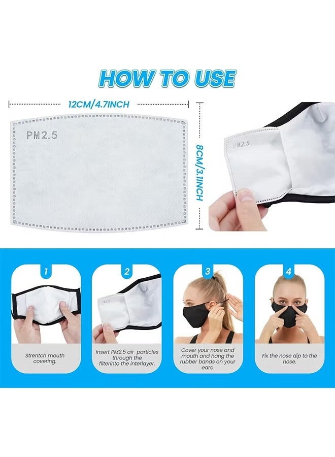 جيوستوس 6 PCS 3-ply cloth mask ، قابلة للغسل ، حماية من الوجه من القماش مع رقائق مرشح 10pcs ، وجه وجه قابل لإعادة الاستخدام والتنفس مع حلقات حماية الأذن قابلة للتعديل النساء/الرجال ، الأسود - Image 3