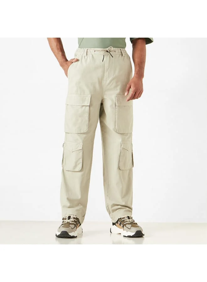 Lee Cooper Lee Cooper Solid Relaxed Fit Cargo Pants with Drawstring Closure