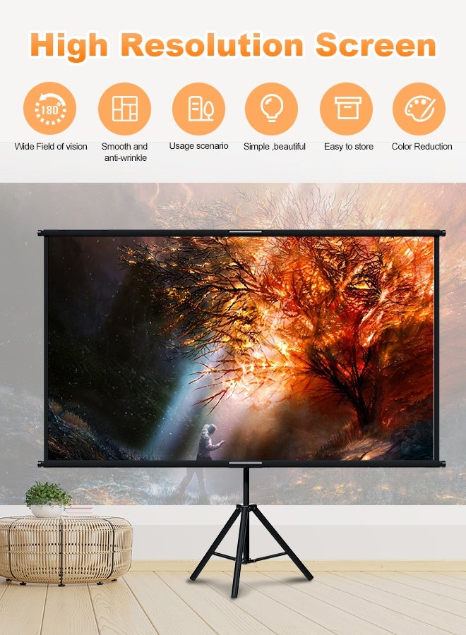 شاشة بروجكتور مع حامل، شاشة أفلام محمولة بحجم 100 بوصة للاستخدام في الهواء الطلق والداخل، 16:9 4K HD شاشة عرض خالية من التجاعيد وقابلة للطي مع حقيبة حمل لليلة أفلام في الفناء الخلفي - Image 4