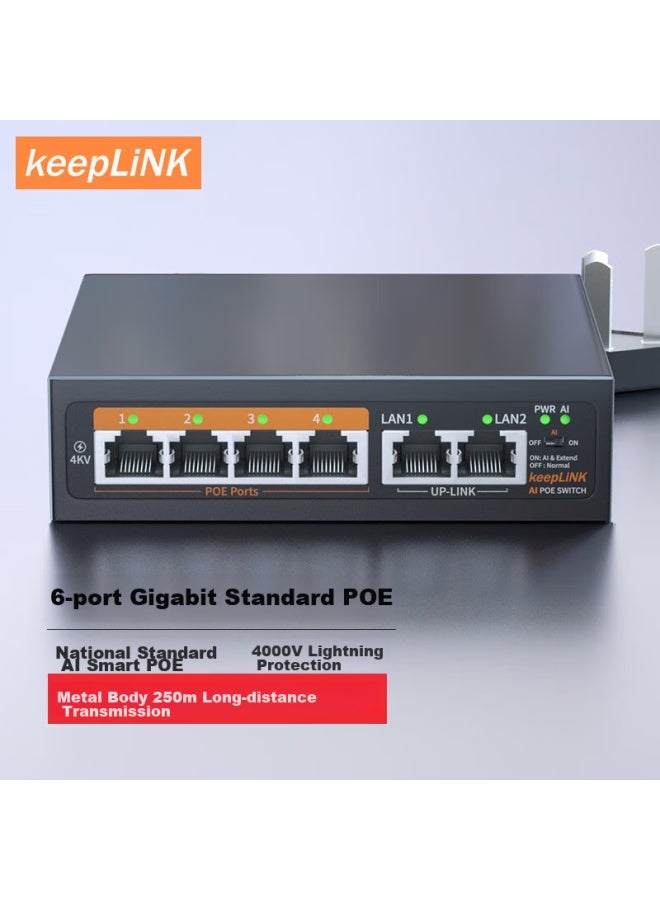 Keeplink 204pz, 100mbps 6-port Poe Switch, Ai Intelligent Monitoring Camera Separator Switch, 52w - Image 5