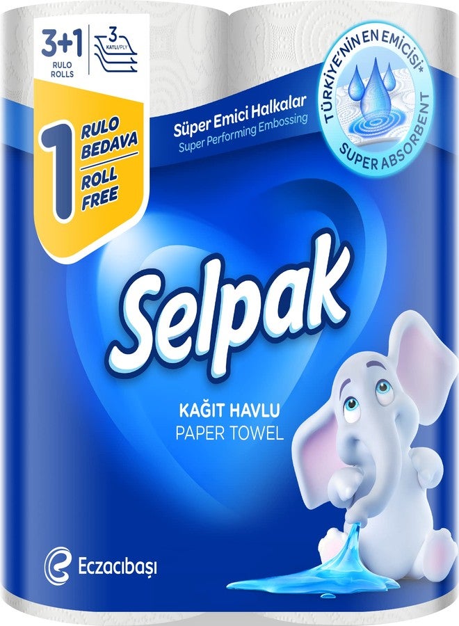 SELPAK Paper Towel Tissue Kitchen Roll 3 Ply 3 +1 Roll Free on Promo Pack - Image 1