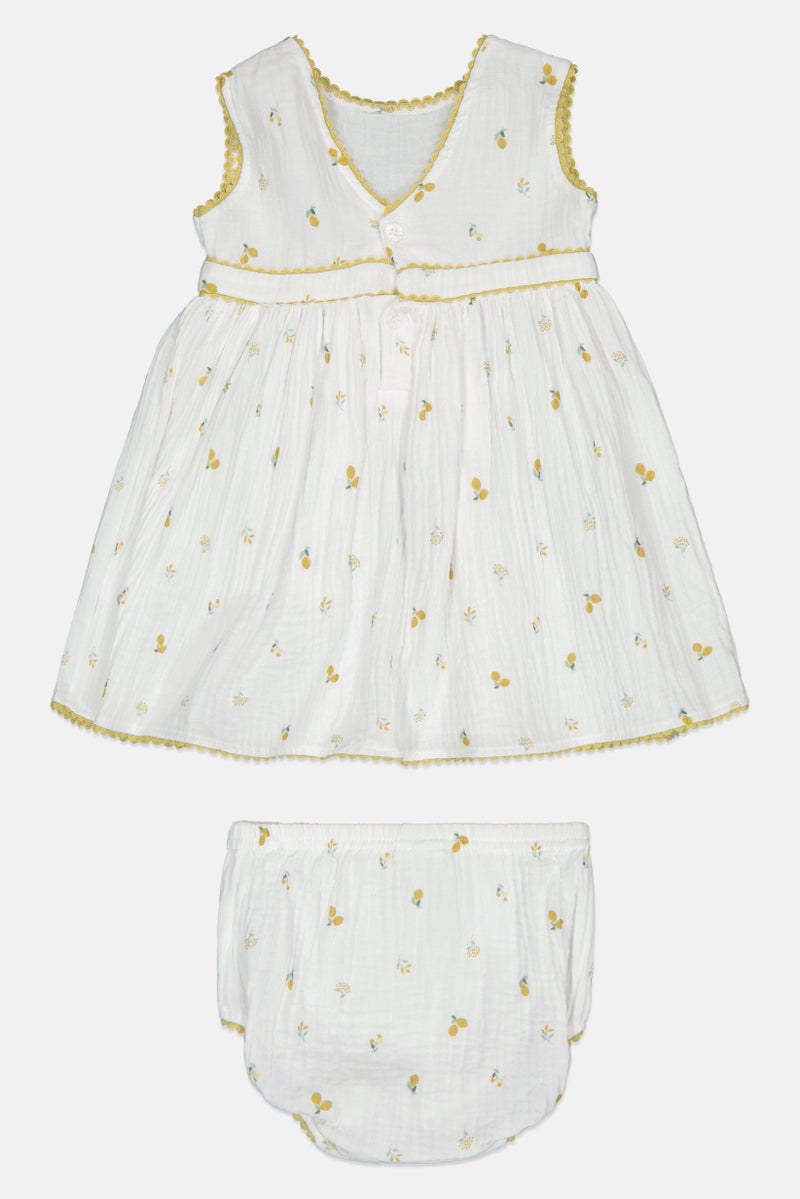 Rock-A-Bye Baby Boutique Toddlers Girl 2 Pieces Floral Print Dress with Panty Set, White - Image 1