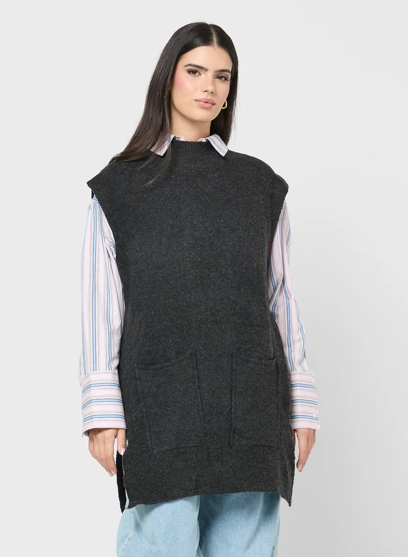 جينجر Loose Knitted Sleeveless Vest