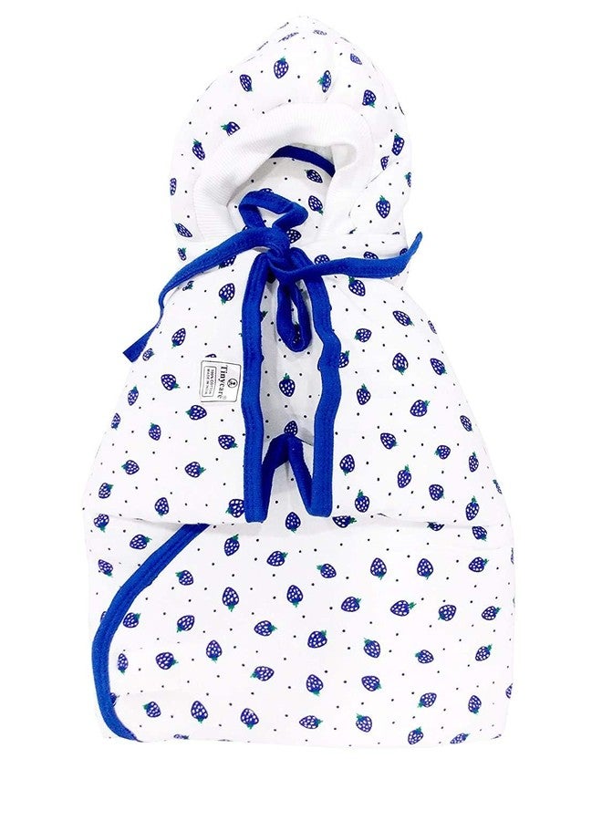 Mini Berry Hooded Cherry Printed Baby Wrapper (Blue) - Image 1