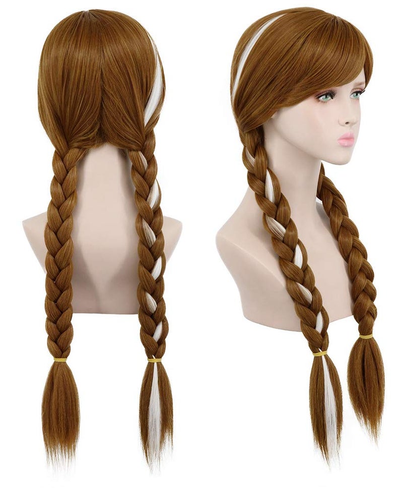 yuehong Long Brown Cosplay Weaving Double tail Braided Hair Wigs Synthetic Wig Costume