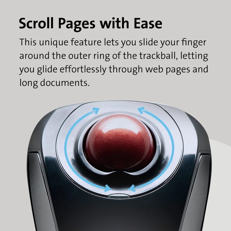 Kensington Orbit Wireless Trackball Mouse with Touch Scroll Ring (K72352US),Black - Image 3