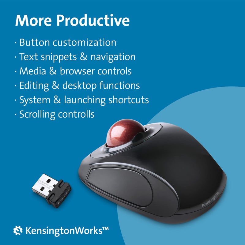 Kensington Orbit Wireless Trackball Mouse with Touch Scroll Ring (K72352US),Black - Image 4