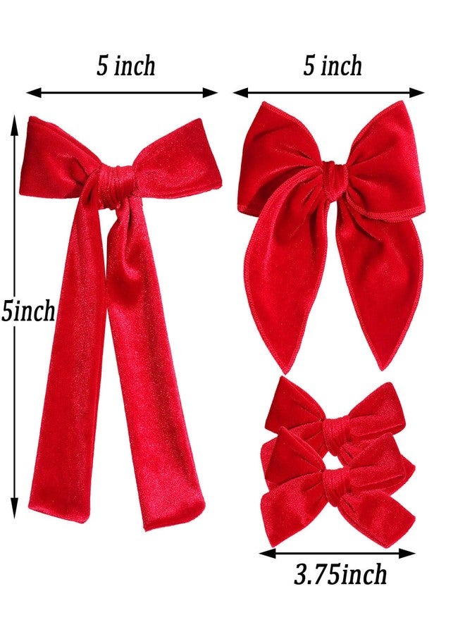 Jeffan 4 Pcs Velvet Hair Bows Set, Hand-made Velvet Bows Hair Clips for Little Teen Toddler Girls Kids (Red) - Image 2