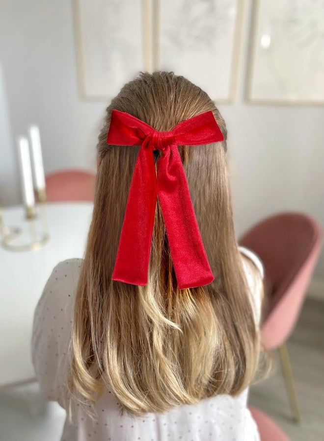 Jeffan 4 Pcs Velvet Hair Bows Set, Hand-made Velvet Bows Hair Clips for Little Teen Toddler Girls Kids (Red) - Image 4