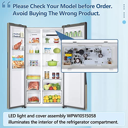 Lapert New W10515058 for Whirlpool Refrigerator Light,WPW10515058 Whirlpool Refrigerator Light,WRS325FDAM 04,W10522611 W10465957 PS11755867,Compatible WRS325FDAM04/02,Figure 5 for More - Image 2