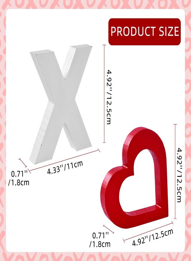 ديكور طاولة عيد الحب XOXO، ديكورات منزلية ريفية لعيد الحب، لوحة خشبية على شكل قلب قائمة بذاتها لصينية متعددة الطبقات، رف الموقد، الرف، الطاولة، ديكور عيد الحب الريفي (أبيض وأحمر) - Image 2