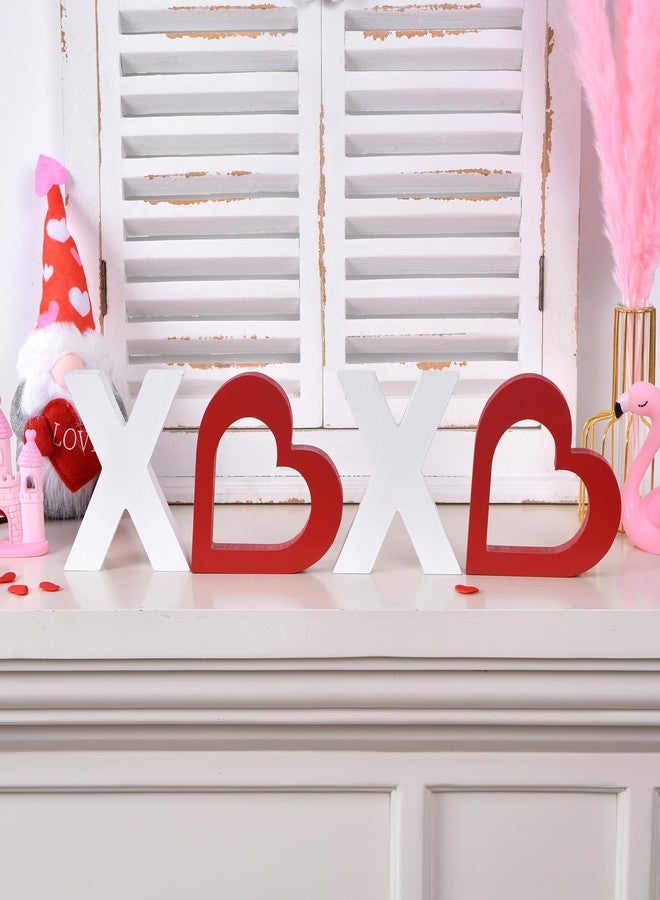 ديكور طاولة عيد الحب XOXO، ديكورات منزلية ريفية لعيد الحب، لوحة خشبية على شكل قلب قائمة بذاتها لصينية متعددة الطبقات، رف الموقد، الرف، الطاولة، ديكور عيد الحب الريفي (أبيض وأحمر) - Image 4