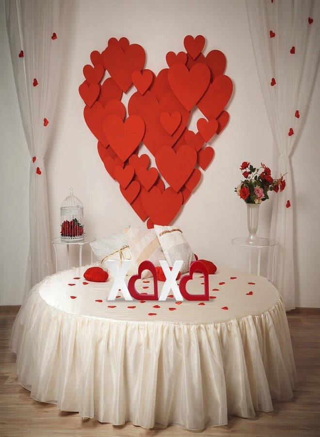 ديكور طاولة عيد الحب XOXO، ديكورات منزلية ريفية لعيد الحب، لوحة خشبية على شكل قلب قائمة بذاتها لصينية متعددة الطبقات، رف الموقد، الرف، الطاولة، ديكور عيد الحب الريفي (أبيض وأحمر) - Image 5