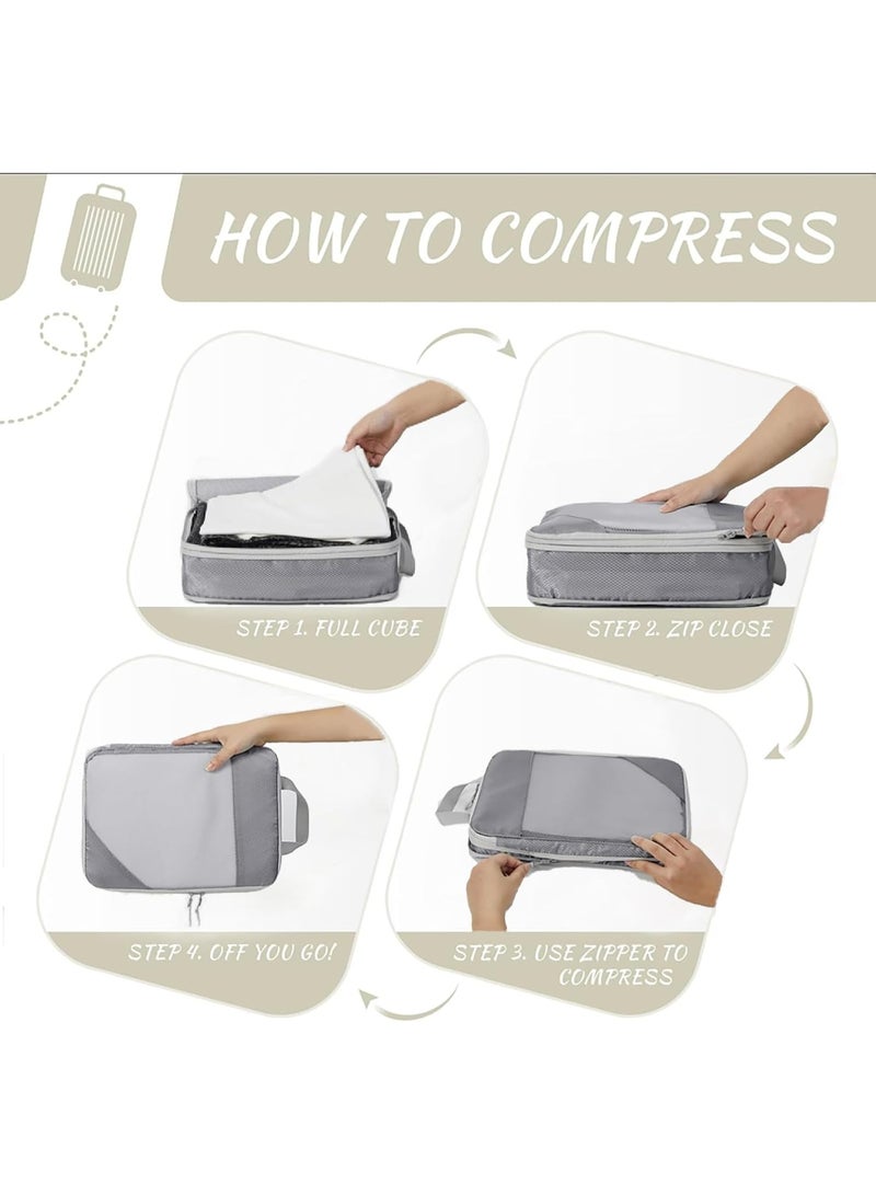 5 Pcs Compression Packing Cubes for Suitcase Travel Organizer Luggage Organizer Packing Cubes Expandable Lightweight Travel Essentials for Women/Men(5pcs,Grey) - Image 5