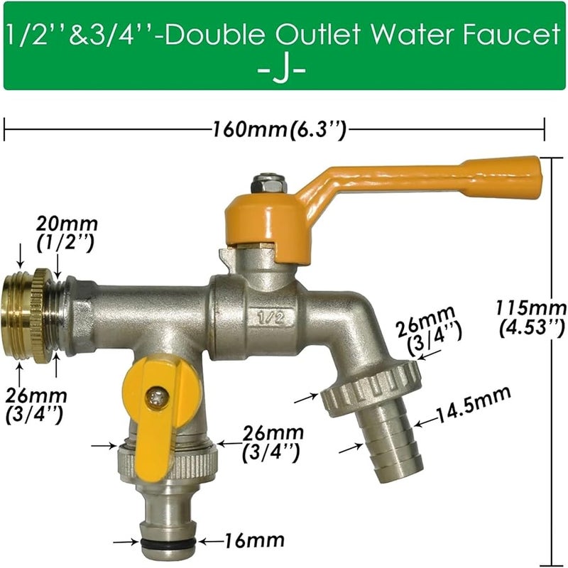 Garden Hose Faucet Adapter 1 2 Inch IBC Water Tank Connector 2 Way Ball Valve J 1pcs - Image 3
